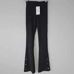 NWT Zara Mid Rise Ribbed Knit Pull On Slim Flare Pants S Black